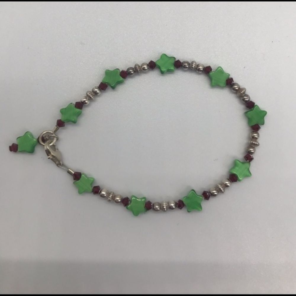 Sterling Christmas Green Star Bracelet